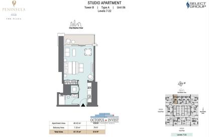 Apartment - Studio - 1 Bathroom for sale in Peninsula Four - Peninsula - Business Bay - Dubai